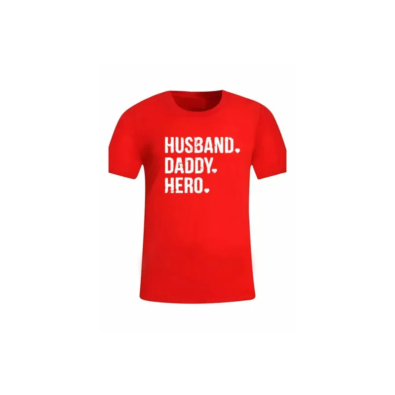 Husband Daddy Hero Printed T-Shirt Red/White