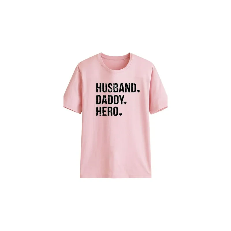 Husband Daddy Hero Printed T-Shirt, Pink/Black