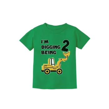 I Am Digging Printed 2nd Year Birthday Green T-shirt