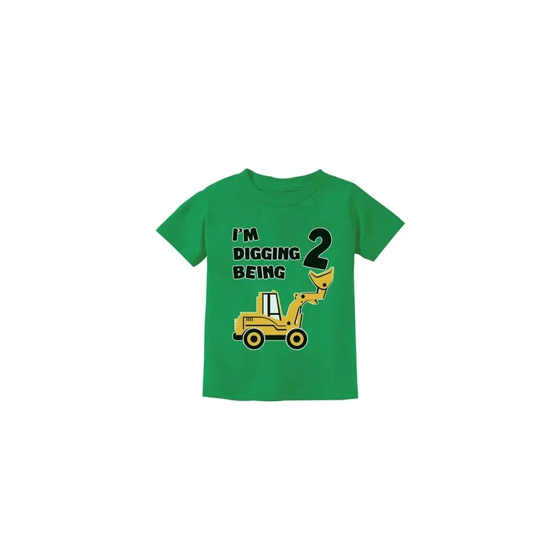 I Am Digging Printed 2nd Year Birthday Green T-shirt