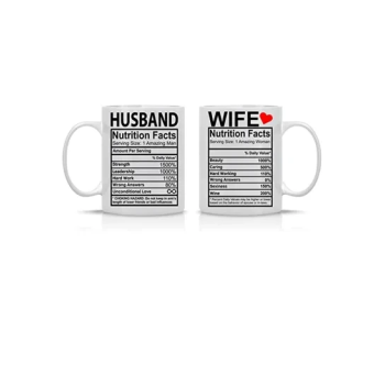 Husband And Wife Nutrition Facts - 11oz Ceramic Coffee Mug Couples Sets - Funny Husband And Wife Anniversary Cups - Couple Gifts For Him And Her - Wedding Engagement Presents