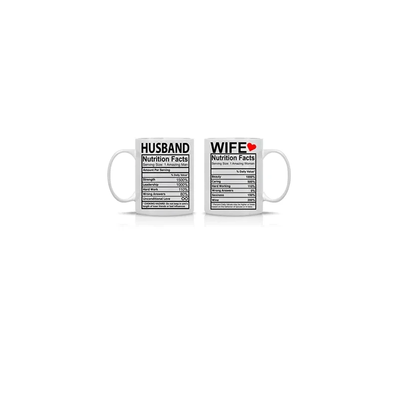 Husband And Wife Nutrition Facts - 11oz Ceramic Coffee Mug Couples Sets - Funny Husband And Wife Anniversary Cups - Couple Gifts For Him And Her - Wedding Engagement Presents