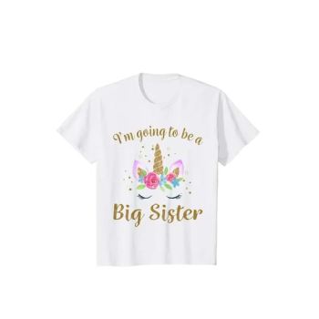 I Am Going To Be a Big Sister Printed Round Neck Short Sleeve White Girl's T-shirt