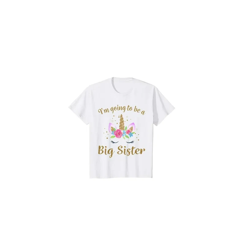 I Am Going To Be a Big Sister Printed Round Neck Short Sleeve White Girl's T-shirt
