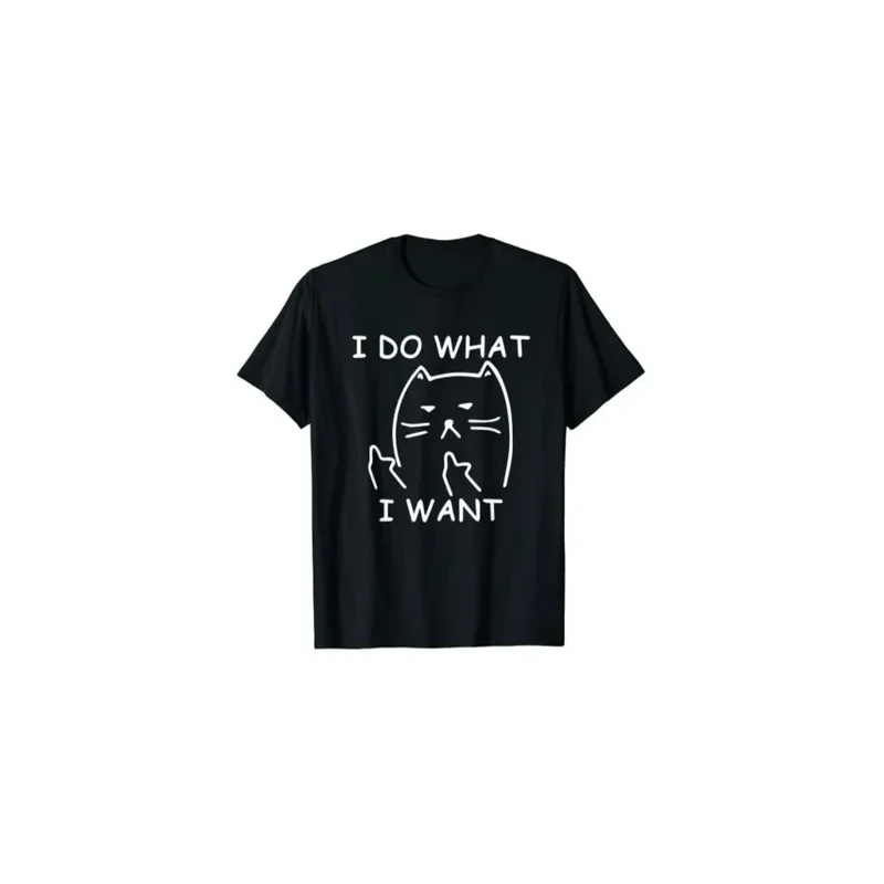 I Do What I Want With My Cat Printed Funny Cat Black T-Shirt