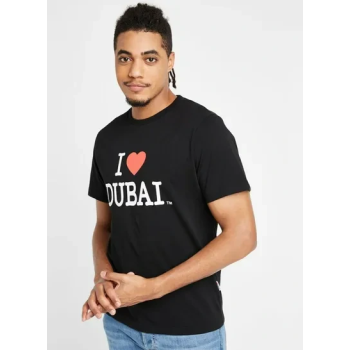 Al Jaber I Love Dubai Printed T-Shirt Black/White/Orange