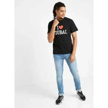 Al Jaber I Love Dubai Printed T-Shirt Black/White/Orange