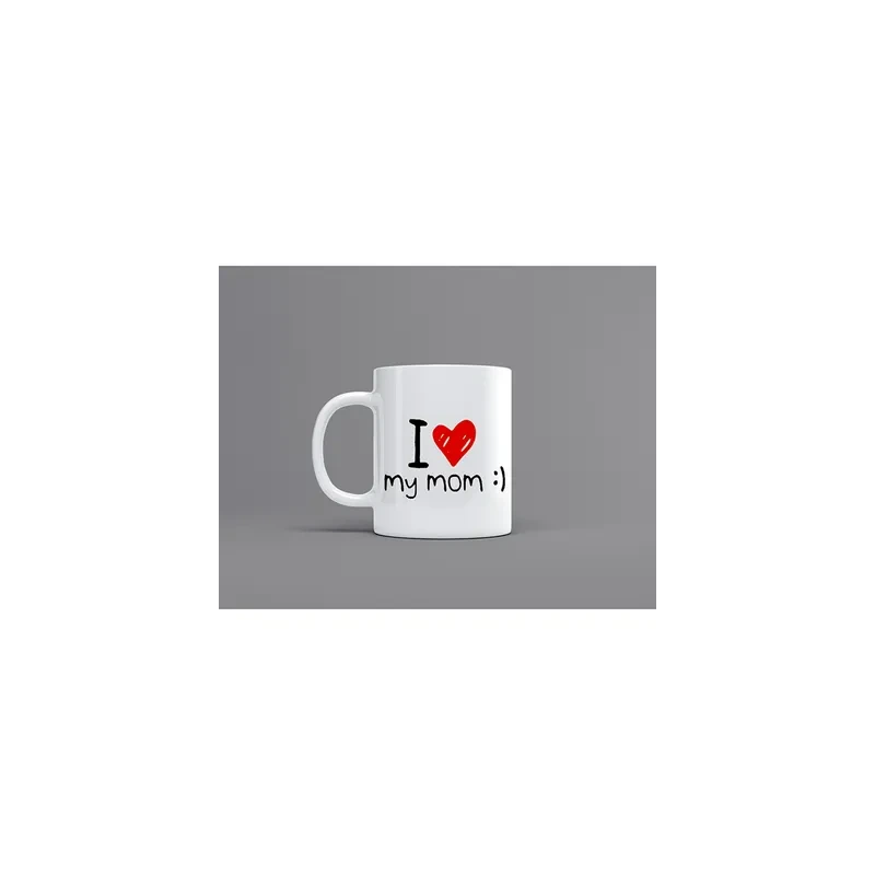 I Love My Mom Printed Mug White/Black//Red