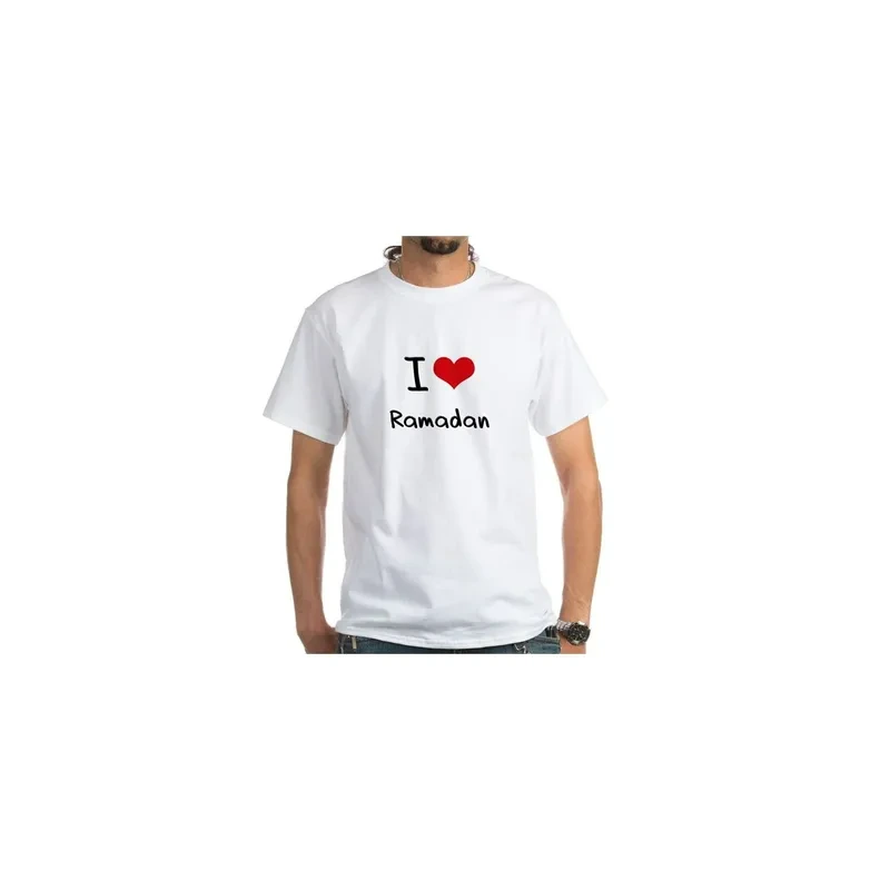 I Love Ramadan Graphic Round Neck Short Sleeve White T-shirt