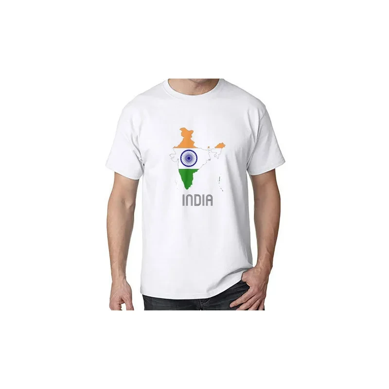 India Round Neck Short Sleeve White T-shirt