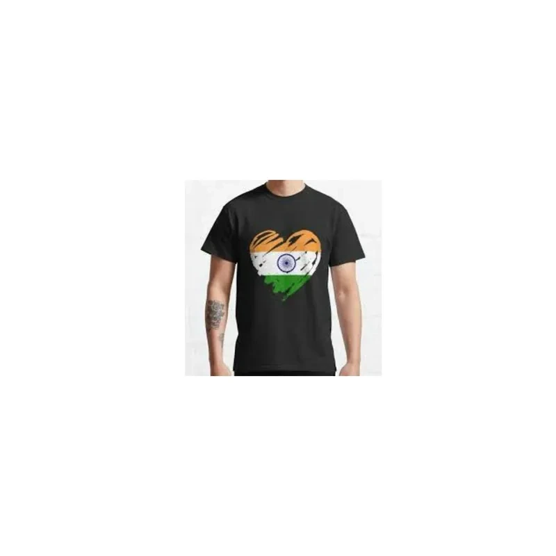india Flag Shape Heart Printed Round Neck T-shirt