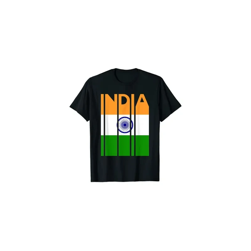Indian Independence Day Celebration Round Neck Short Sleeve Black T-shirt