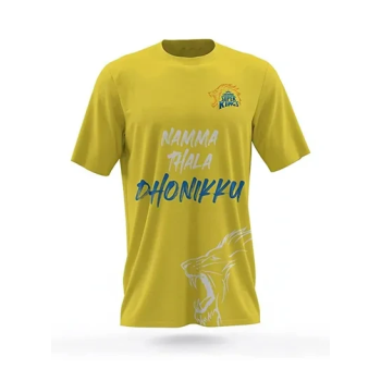 IPL CSK MS Dhoni Printed Round Neck Short Sleeve Fans T-shirt