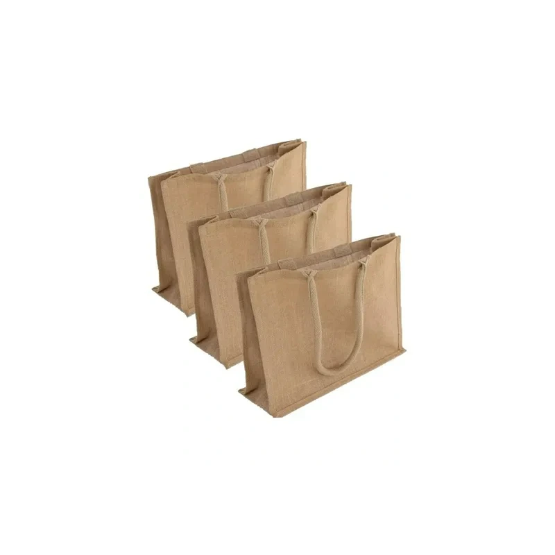 Jute bag, Tote Bags, 3 Pack Medium Burlap Jute Reusable Canvas Gift Favors Bag with handles