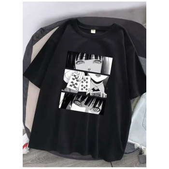 Kakegurui Harajuku Japanese Anime Round Neck Short Sleeve Black T-shirt