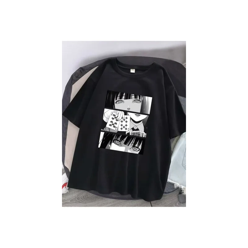 Kakegurui Harajuku Japanese Anime Round Neck Short Sleeve Black T-shirt