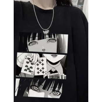 Kakegurui Harajuku Japanese Anime Round Neck Short Sleeve Black T-shirt