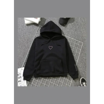 Kangaroo Pocket Fleece Lined Loose Hooded Long Sleeve Sweatshirts Black