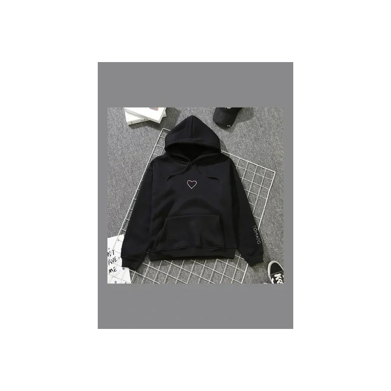 Kangaroo Pocket Fleece Lined Loose Hooded Long Sleeve Sweatshirts Black