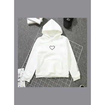 Kangaroo Pocket Fleece Lined Loose Hooded Long Sleeve Sweatshirts White