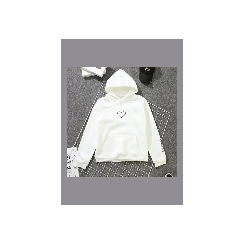 Kangaroo Pocket Fleece Lined Loose Hooded Long Sleeve Sweatshirts White