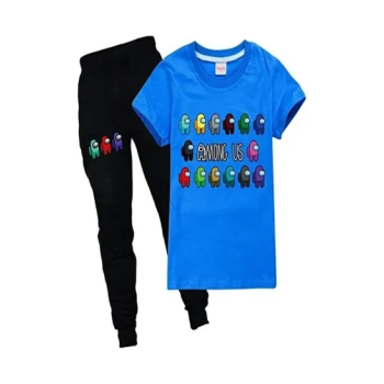 Kids Among Us Clothes Short Sleeve Summer Cartoon Kids T-shirt Tops + Pants Set BLUE