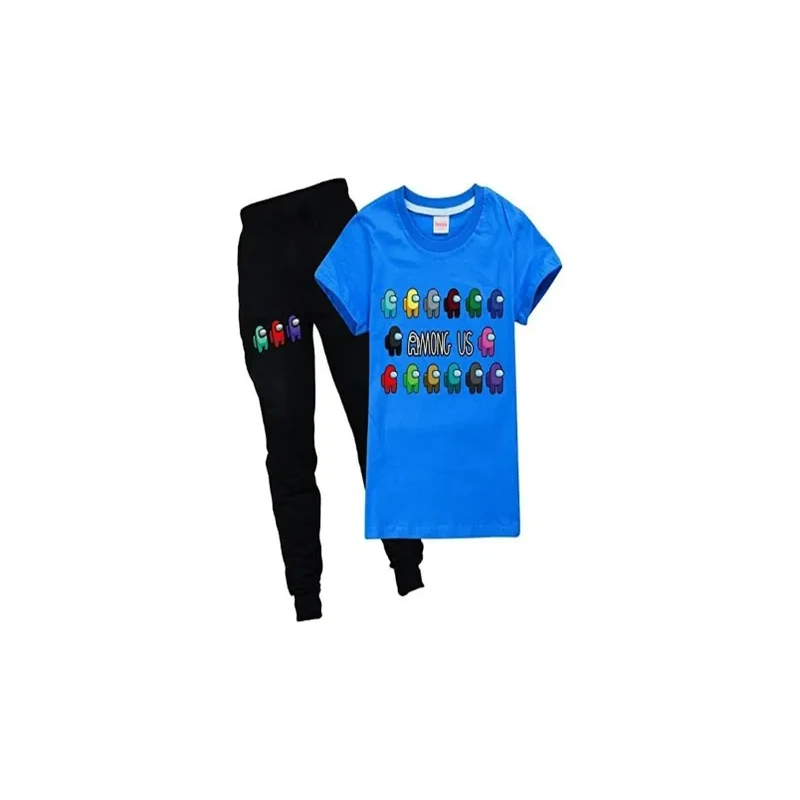 Kids Among Us Clothes Short Sleeve Summer Cartoon Kids T-shirt Tops + Pants Set BLUE