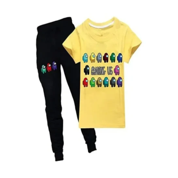 Kids Among Us Clothes Short Sleeve Summer Cartoon Kids T-shirt Tops + Pants Set YELLOW