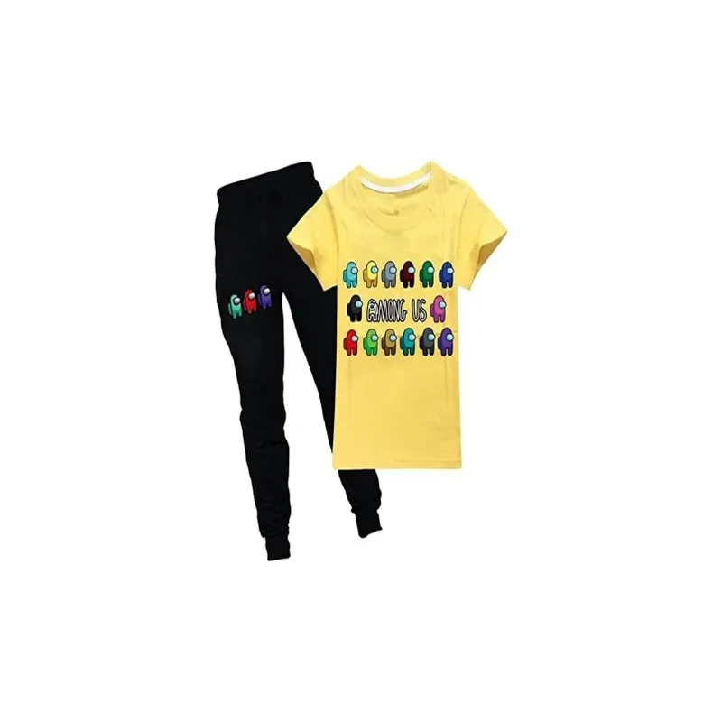 Kids Among Us Clothes Short Sleeve Summer Cartoon Kids T-shirt Tops + Pants Set YELLOW