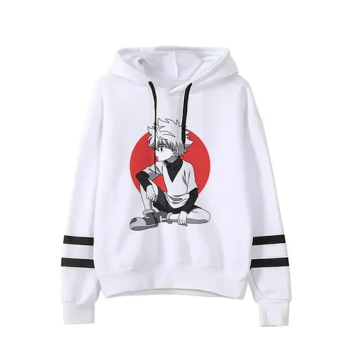 Killua Hunter X Hunter Sweatshirt Killua Classic Comic Anime Cotton For Unisex Fleece Sweatshirts Top Sofia Printed Black Hoodie With White Piping