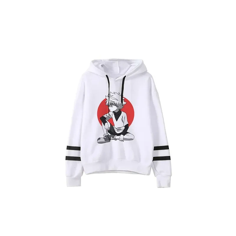 Killua Hunter X Hunter Sweatshirt Killua Classic Comic Anime Cotton For Unisex Fleece Sweatshirts Top Sofia Printed Black Hoodie With White Piping