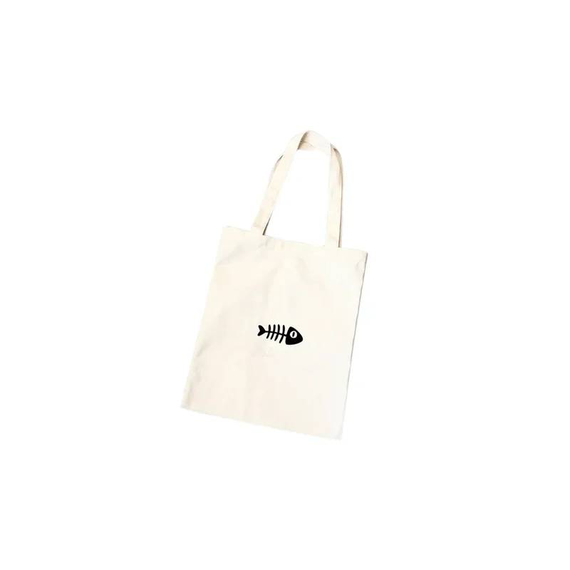 Bluelans Letter Print Cartoon Fish Canvas Shopping Bag White