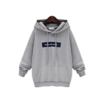 Letter Print Long Sleeve Hoodie (Grey)