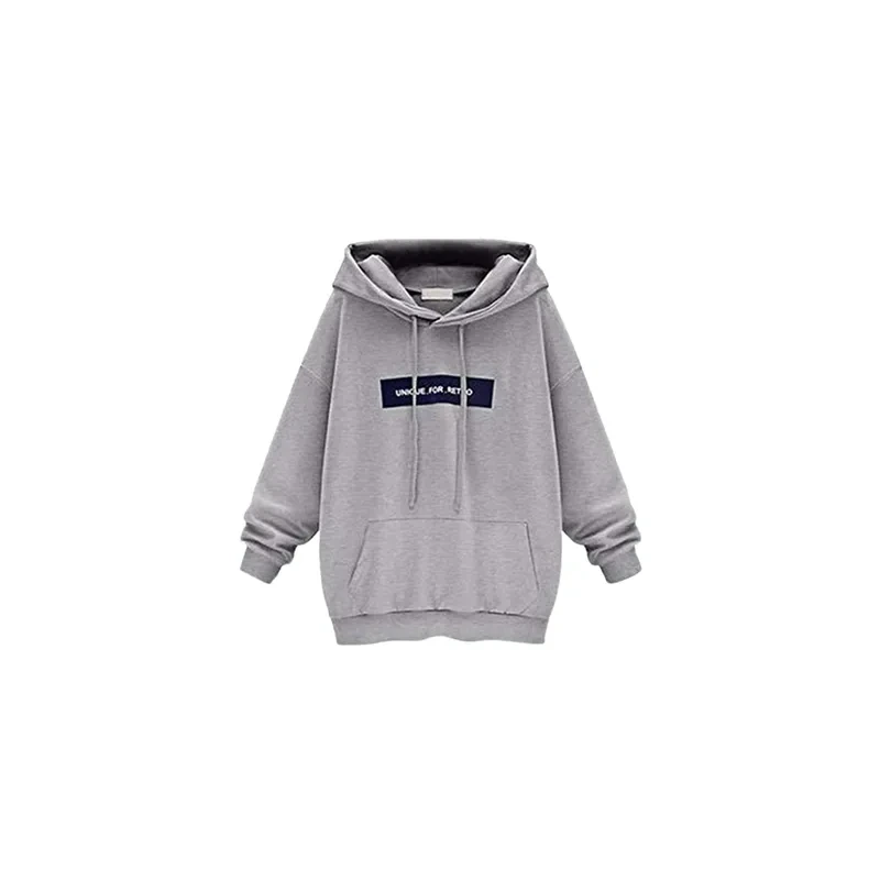Letter Print Long Sleeve Hoodie (Grey)