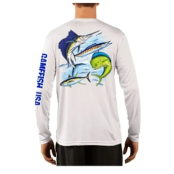 Long Sleeve Microfiber Moisture Wicking Performance Fishing Shirt Sport White
