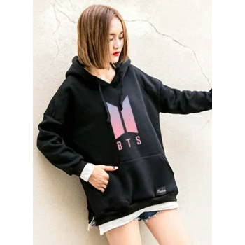 Long Sleeves Hoodie, Black/Pink