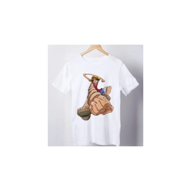 Luffy Anime Printed Round Neck T-Shirt White