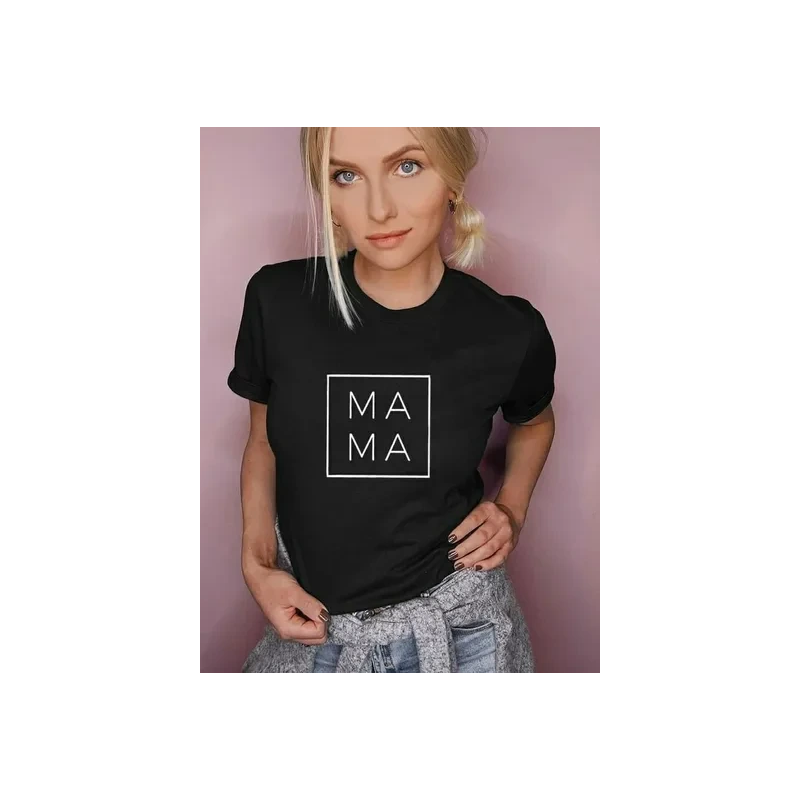 Mama Printed Women Casual Vintage Black T-shirt