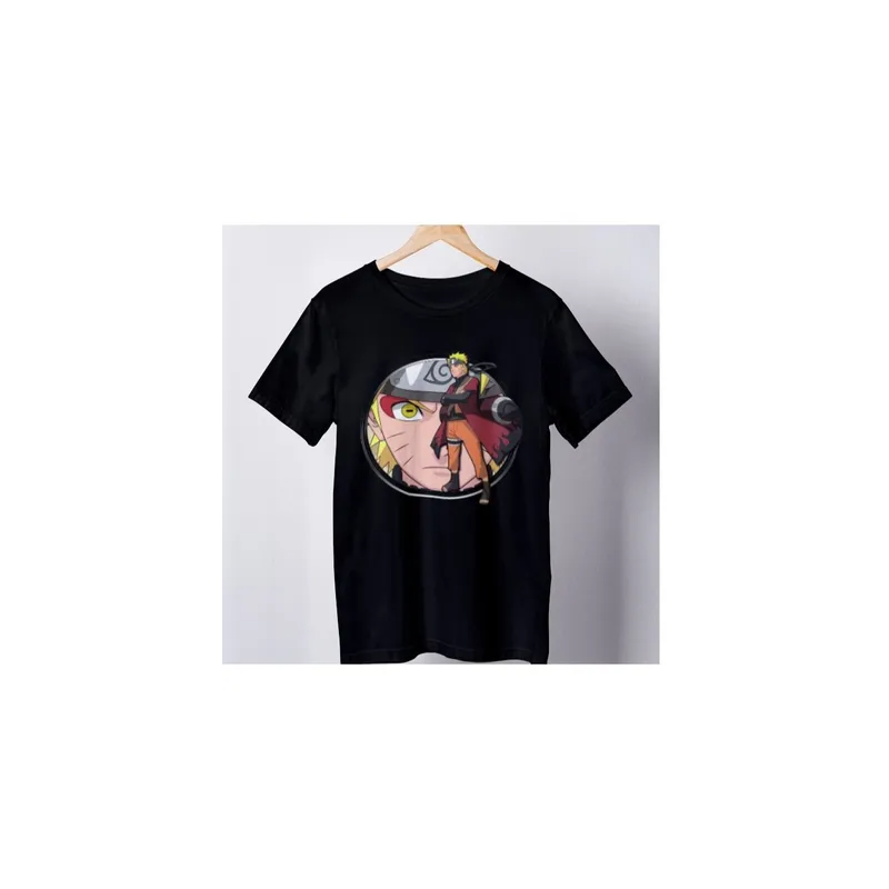 Anime Action Naruto Fight Battle Stand Up Printed T-shirt Black