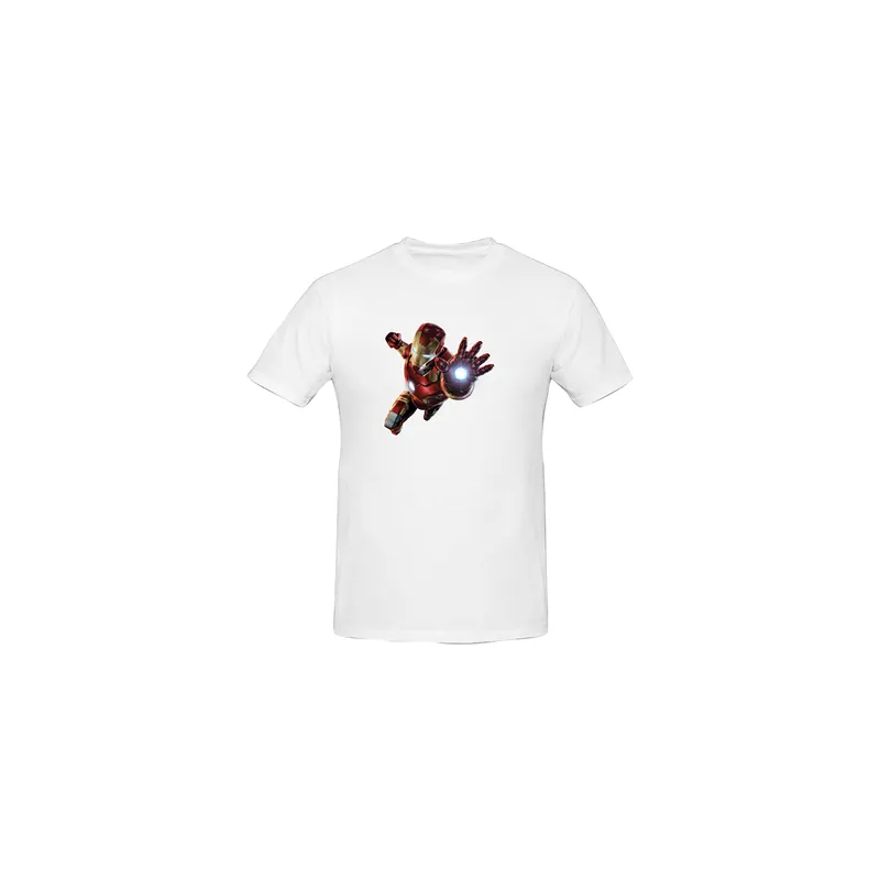 Aou Iron Man Printed Cotton Short Sleeve T-Shirt White