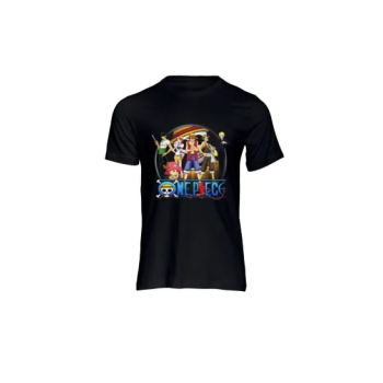 Anime Inspired One-Piece Round Neck T-shirt Black