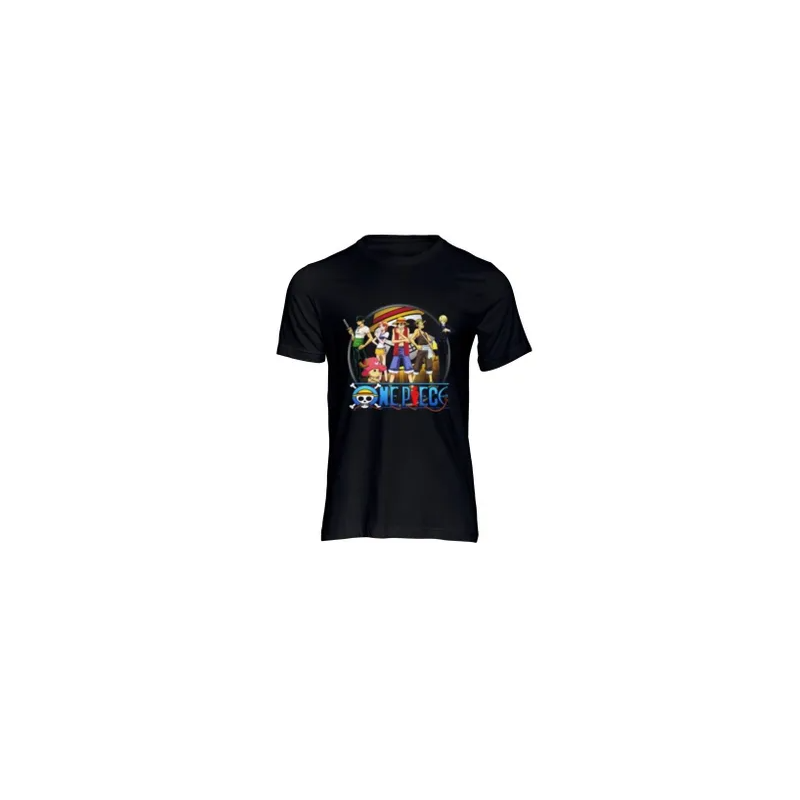 Anime Inspired One-Piece Round Neck T-shirt Black