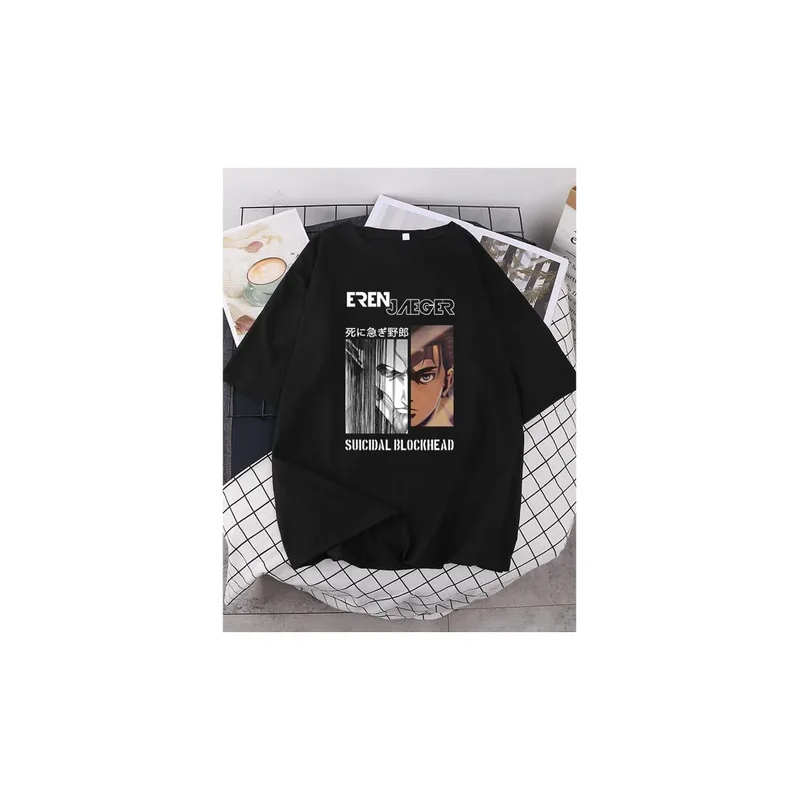 Anime Attack on Titan Eren Printed T-shirt Black