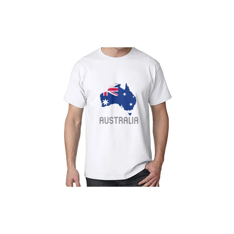 Australia Round Neck Short Sleeve White T-shirt