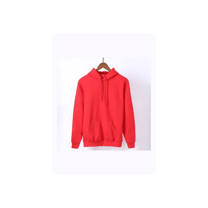 Autumn Solid Color Drawstring Hoodie Red (Large)