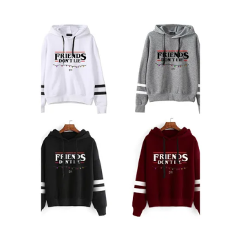 Autumn Winter Friends Printed Hoodie, Black/White