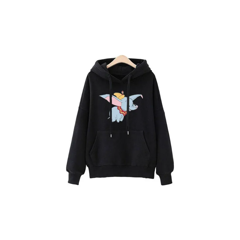 Baby Elephant Printed Long Sleeves Hoodie Black/Blue