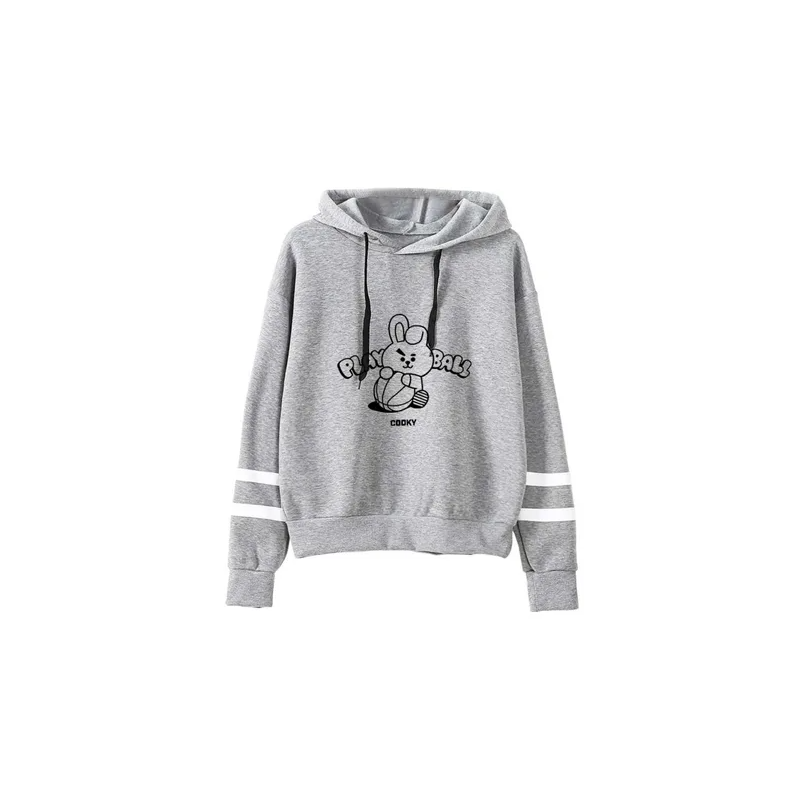 BTS Cooky Printed Hooded Sweatshirt Grey/White/Black