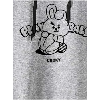 BTS Cooky Printed Hooded Sweatshirt Grey/White/Black