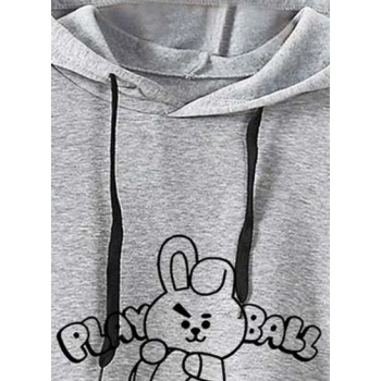BTS Cooky Printed Hooded Sweatshirt Grey/White/Black